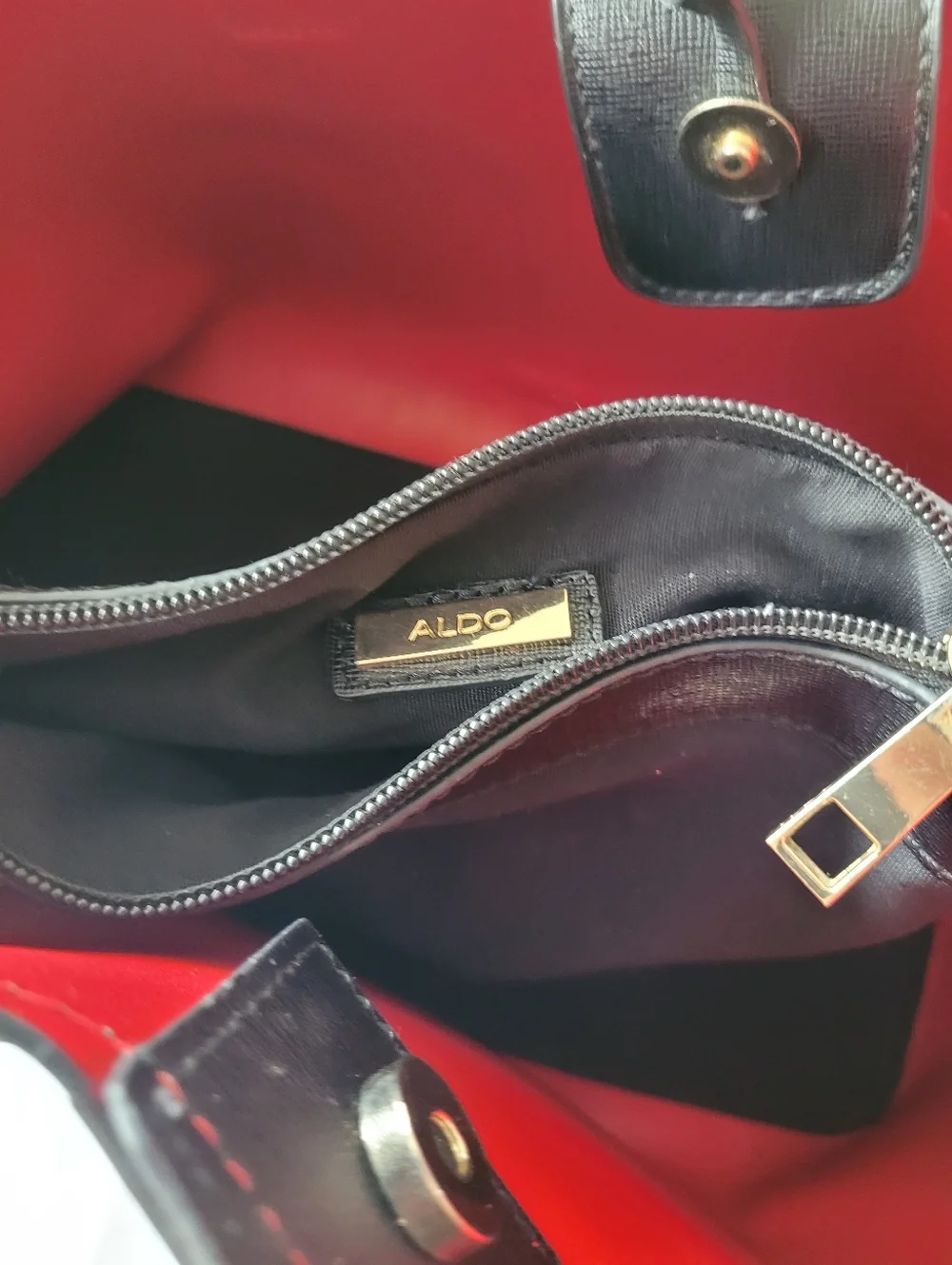 ALDO Classic Black Tote with Red Interior - Structured Women's Handbag